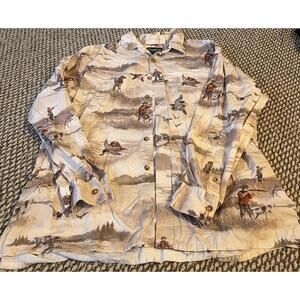 Outdoor Life Mens L Large Cotton Shirt Pheasant Hunting Dog Button Up Collared.
